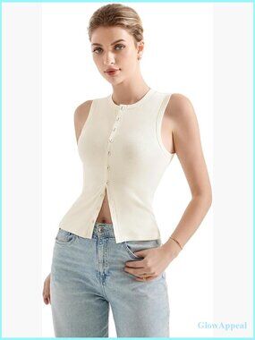 Modal Ribbed Button Down Tank Top Y2K Going Out Sexy Fitted